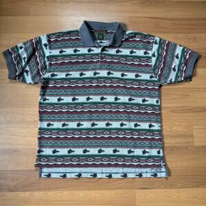 Men's Vintage Flyshacker Clothing Co. Fly Fishing Striped Polo Shirt Sz Large